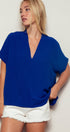 Urban Daizy Oversized V-Neck Folded Short Sleeve Top-GD Gd-Blue Blouse - Women's (UDZ-TP-00270)