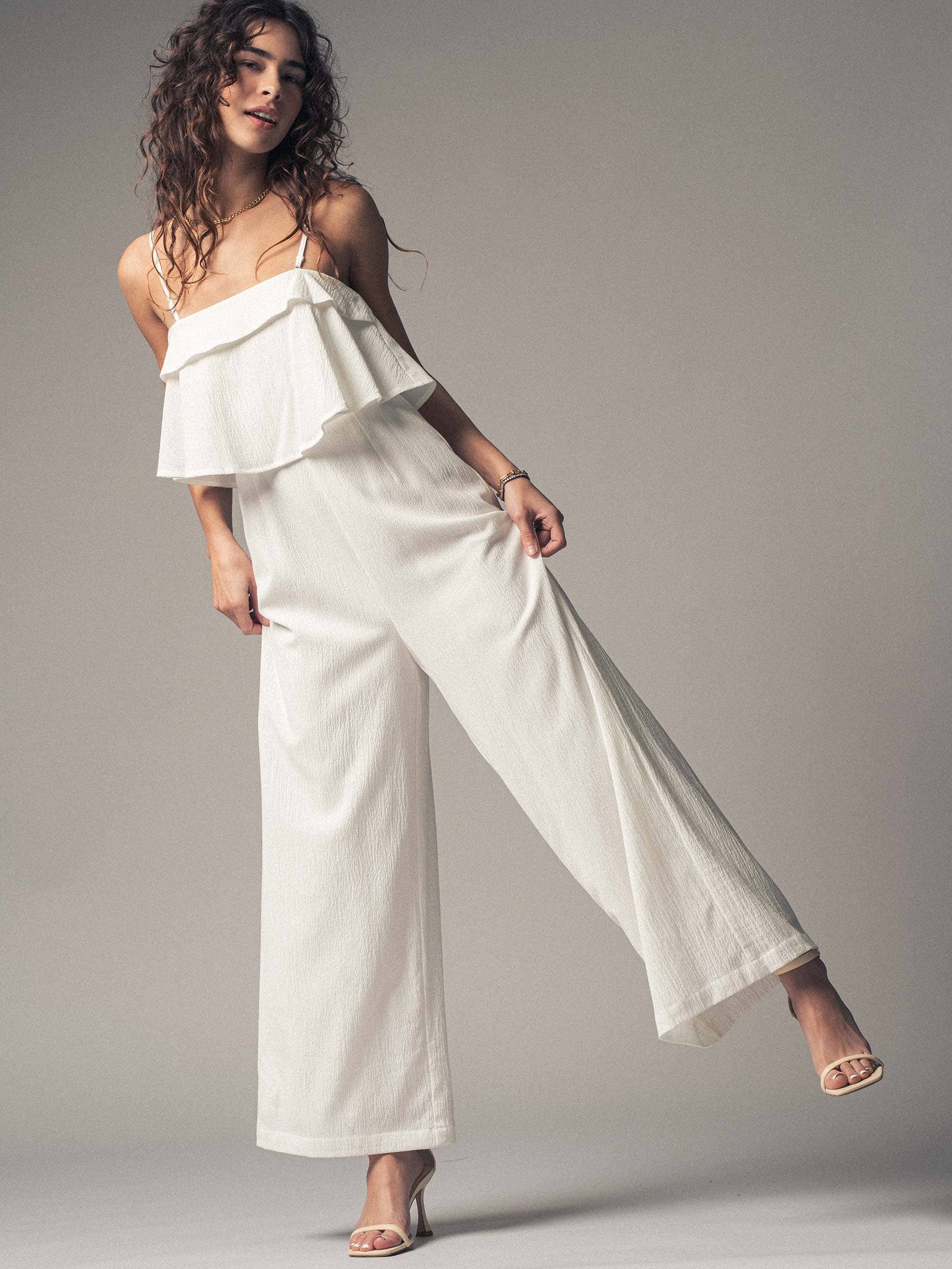 Urban Daizy Ruffled Bodice Wide Leg Jumpsuit Pink Jumpsuit - Women's (UDZ-JR-00021) – alternate view 3