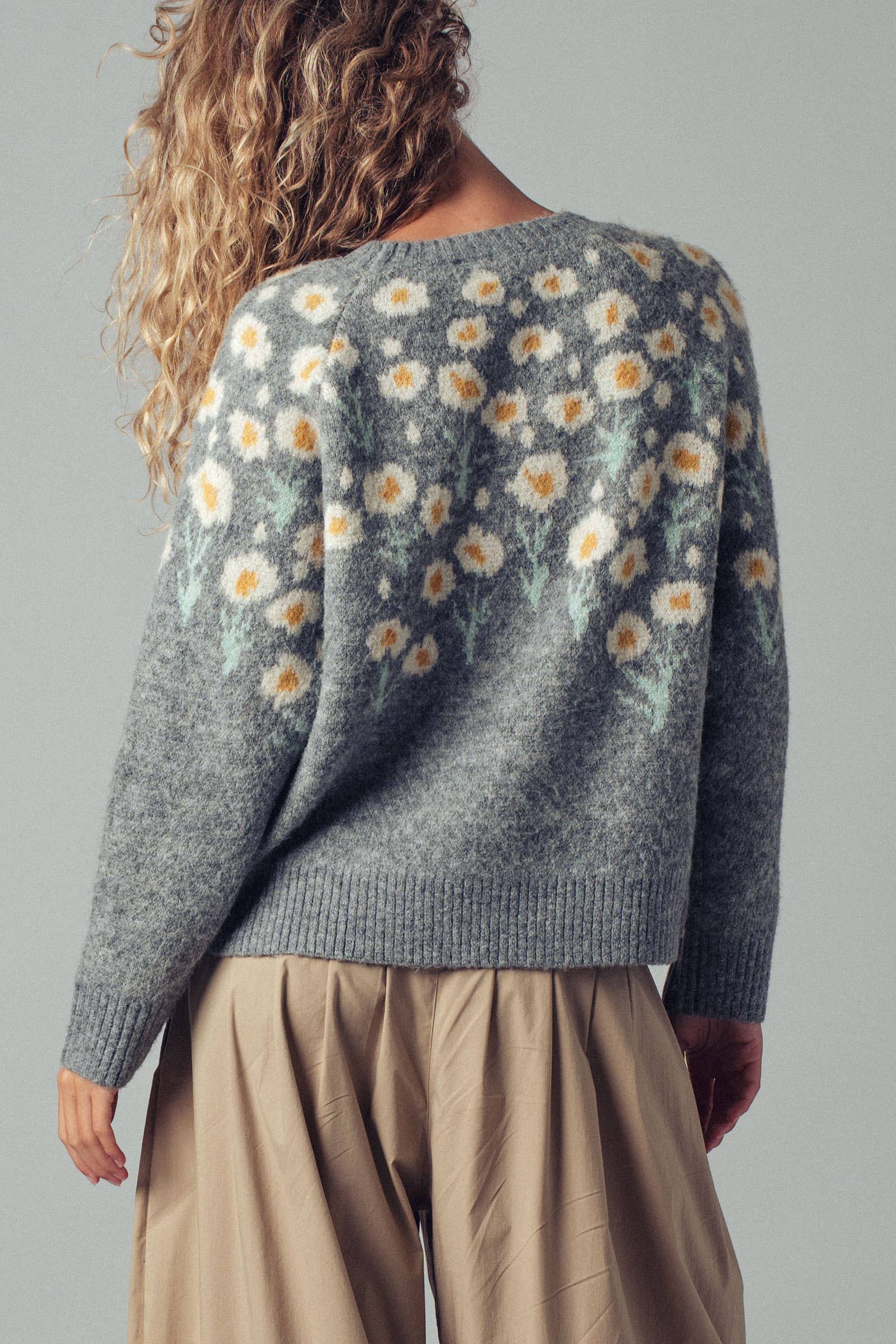 Urban Daizy Daisy Embossed 3D Floral Knit Sweater Brown Knit Sweater - Women's (UDZ-KN-00653) – alternate view 11