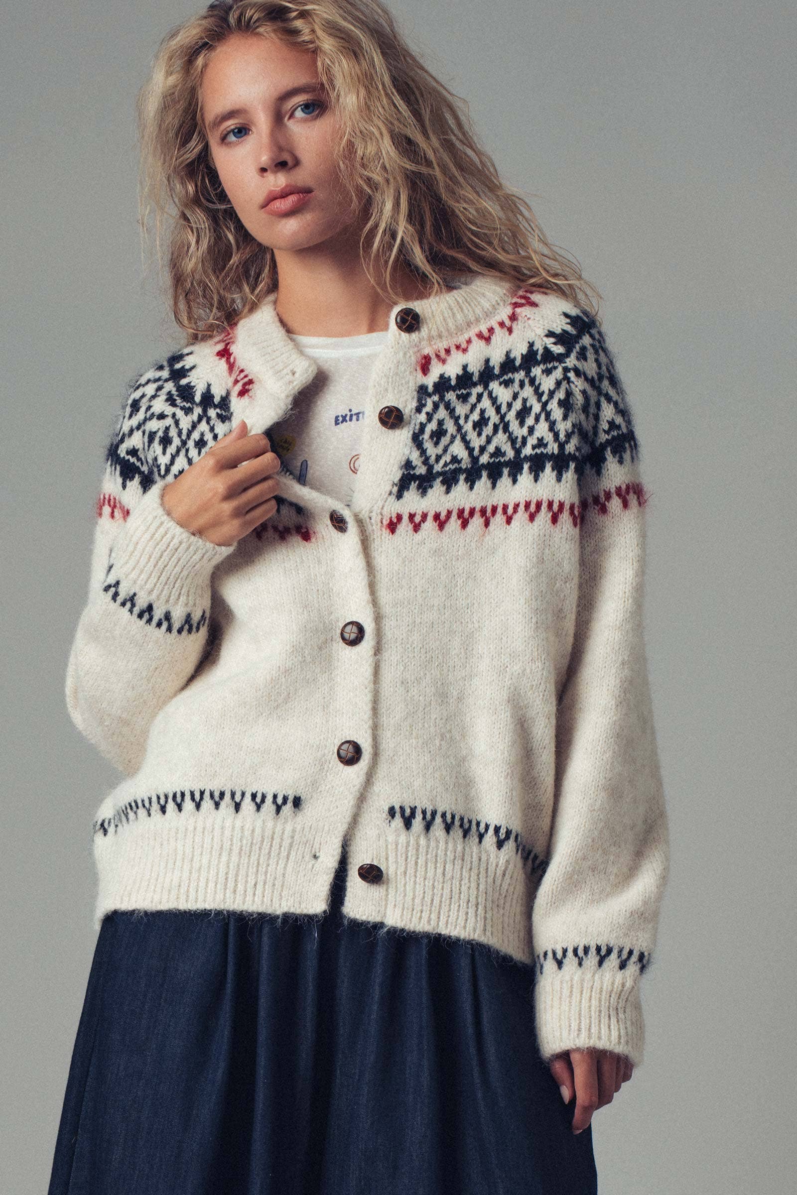 Urban Daizy Fair Isle Nordic Toggle Knit Cardigan Ivory Cardigan - Women's (UDZ-PT-00355) – alternate view 13