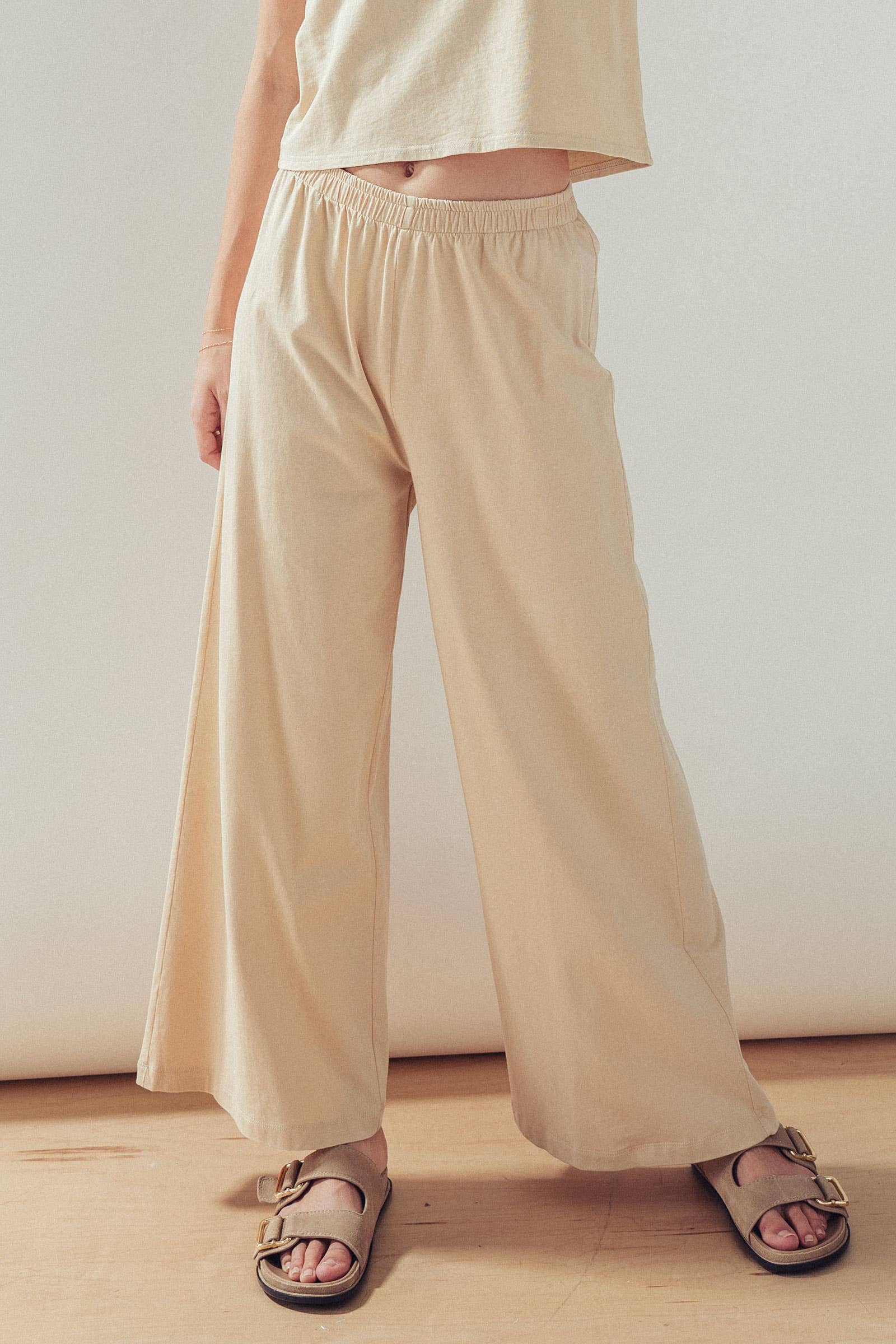 Elastic Waist Wide Leg Knit Pants