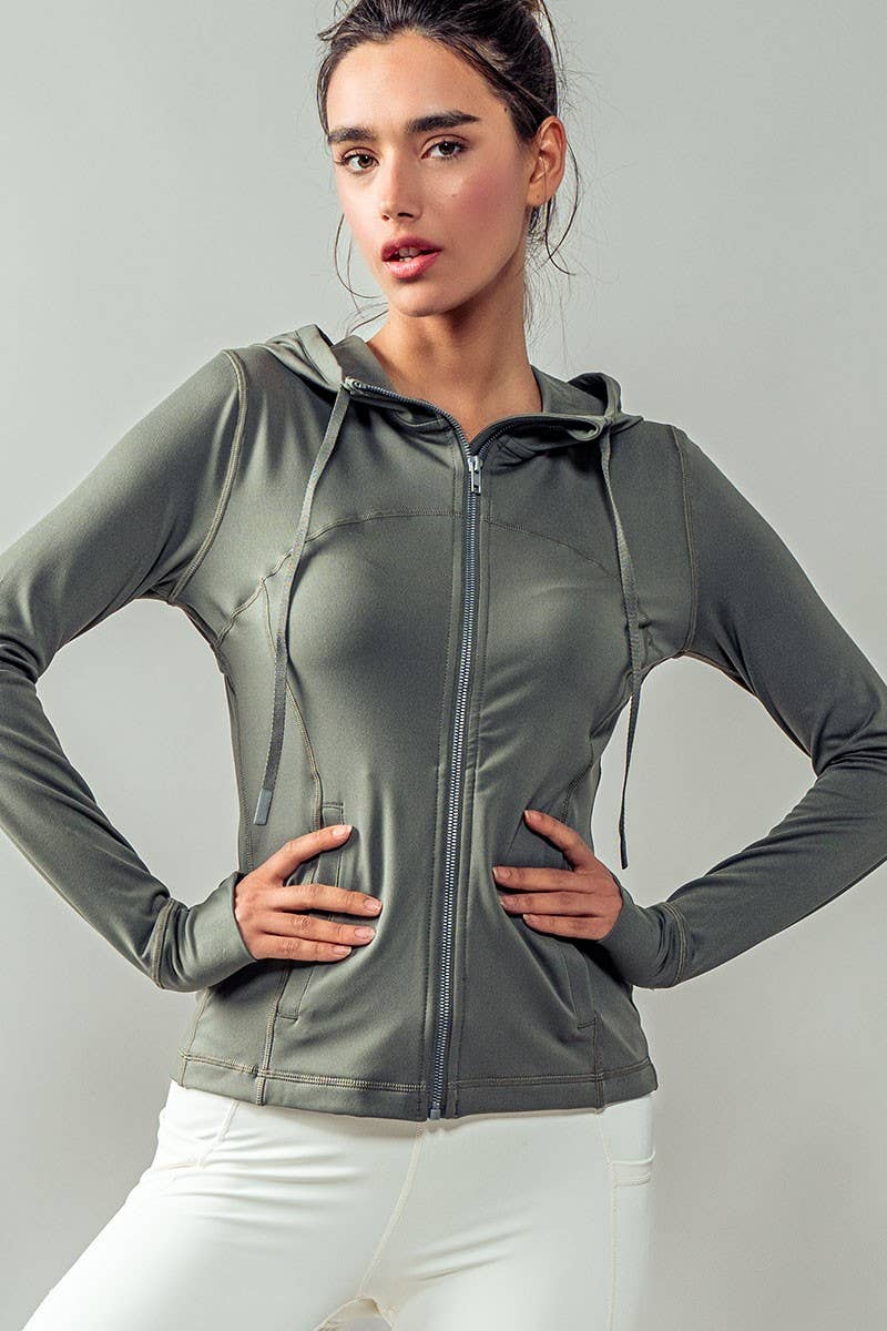 Sculpted Seam Thumbhole Zip Up Active Hoodie