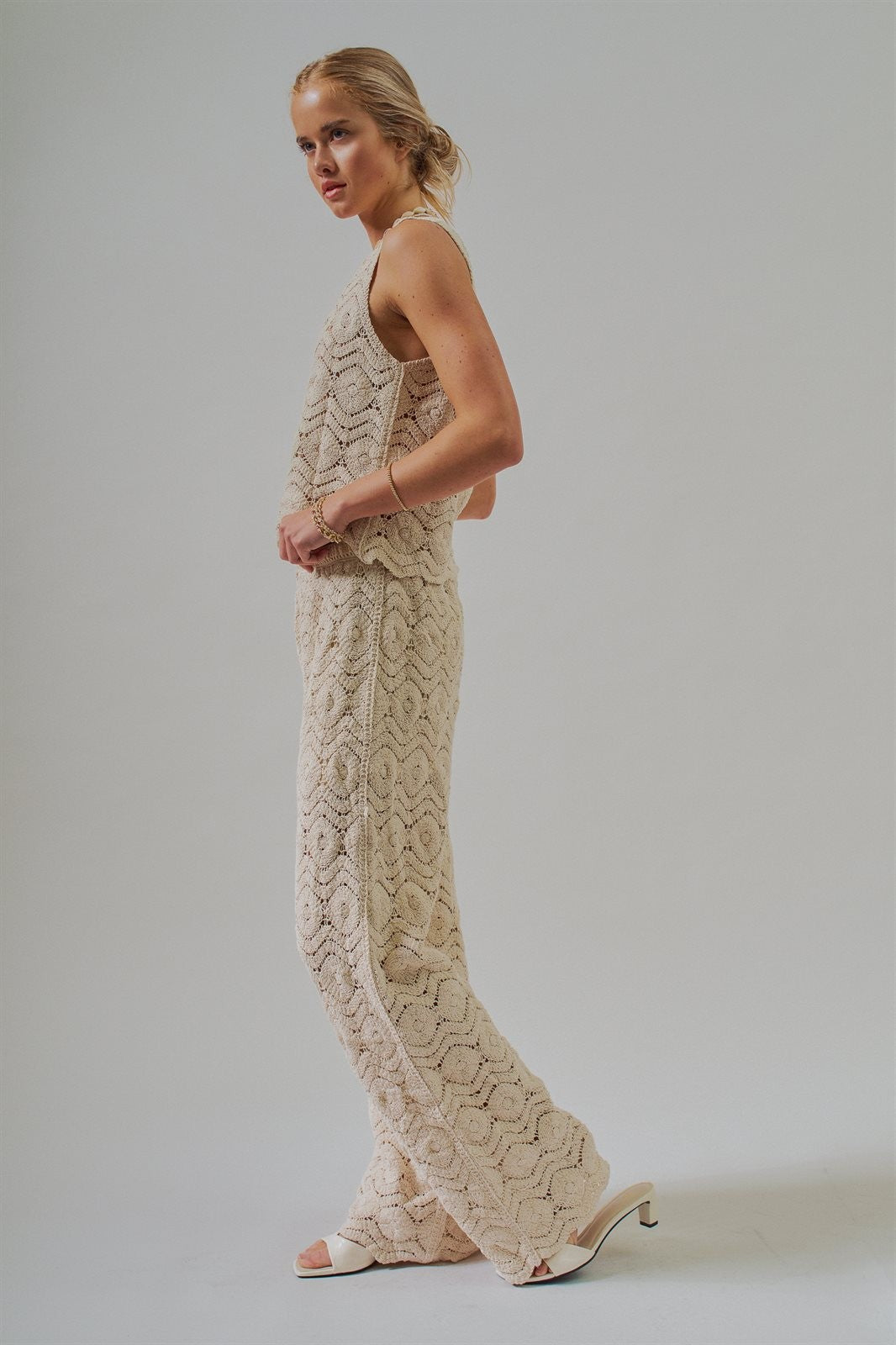 Natural Crochet Wide-Leg Pants