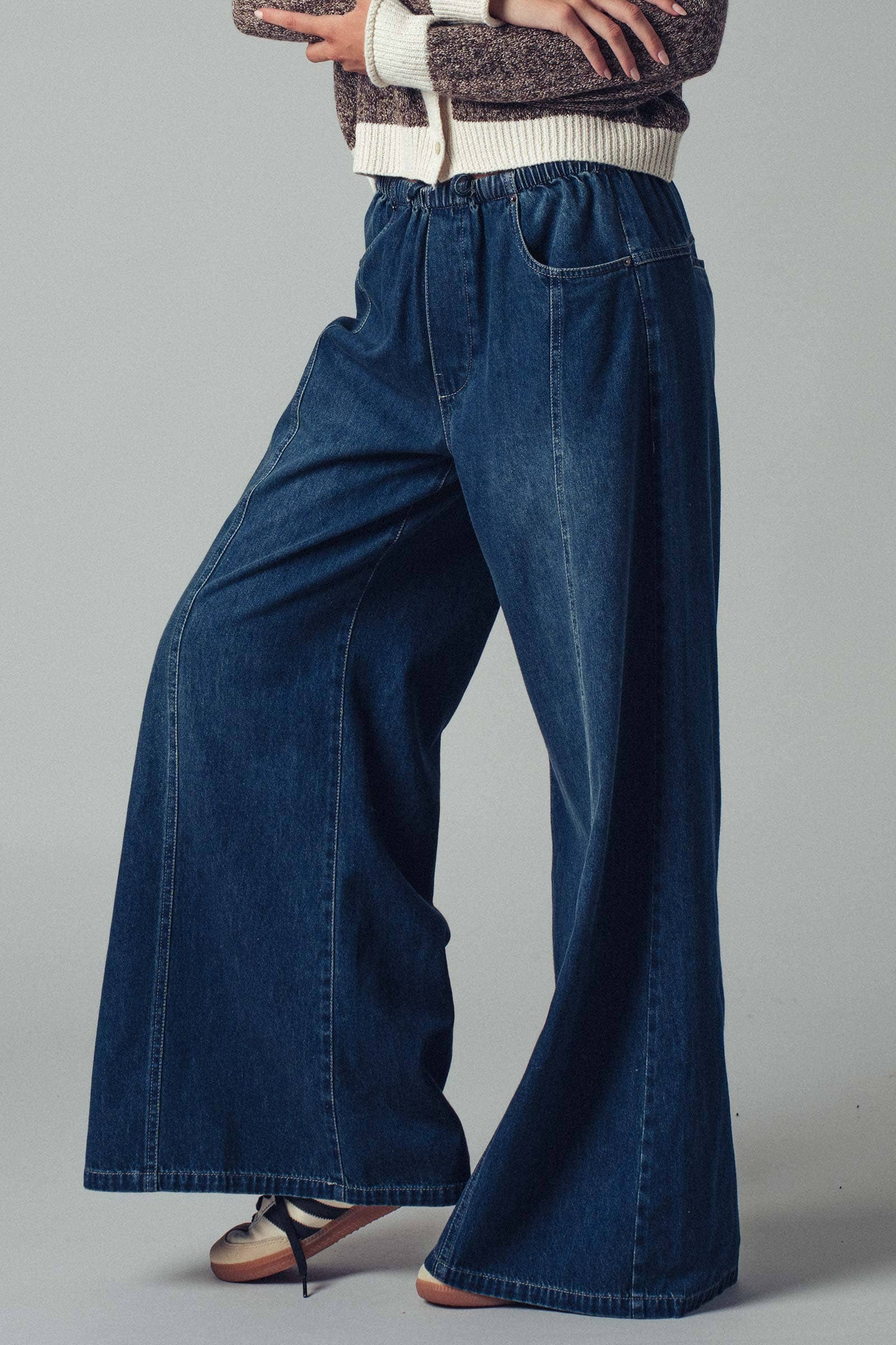 Relaxed Wide Leg Drawstring Western Pants