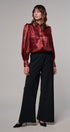 Metallic Shimmer Button Down Blouse with Puff Sleeves in BURGUNDY - Women's Shirts & Blouses | Urban Daizy
