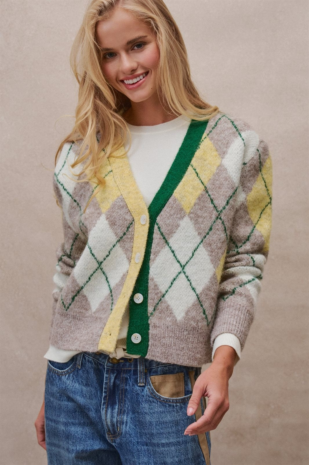 Vintage Pastel Argyle Back to School Cardigan in Preppy Old  in GREEN - Women's Cardigans & Shrugs | Urban Daizy