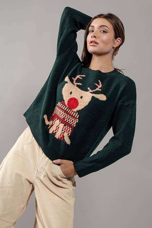 Urban Daizy Rudolph Reindeer Knit Crewneck Sweater Grey Knit Sweater - Women's (UDZ-KN-00538) – alternate view 12