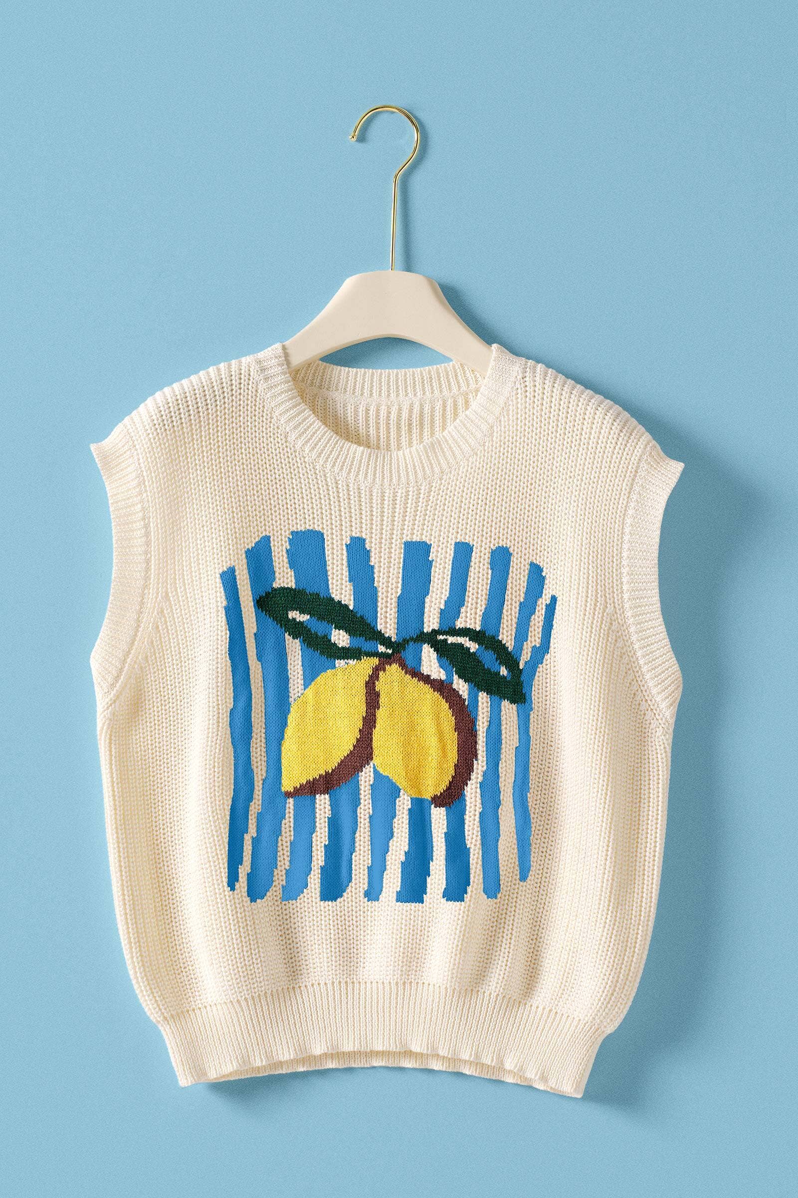 Urban Daizy Lemon Graphic Knit Vest Citrus Print Navy Sweater Vest - Women's (UDZ-KN-01048) – alternate view 2