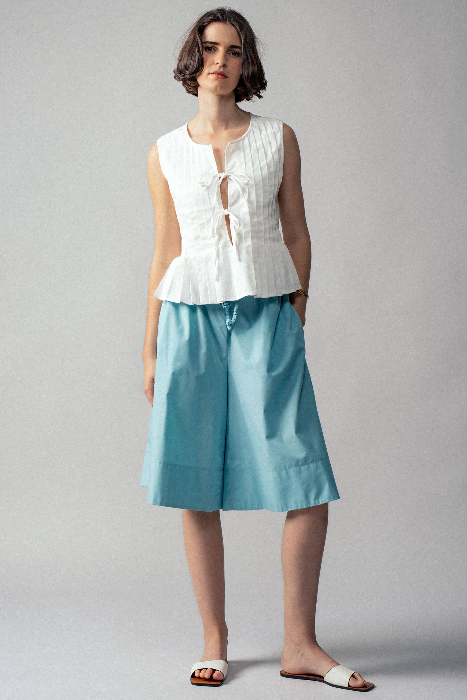 Urban Daizy Pleated Bow Front White Top Ivory Blouse - Women's (UDZ-DR-00389) – alternate view 16