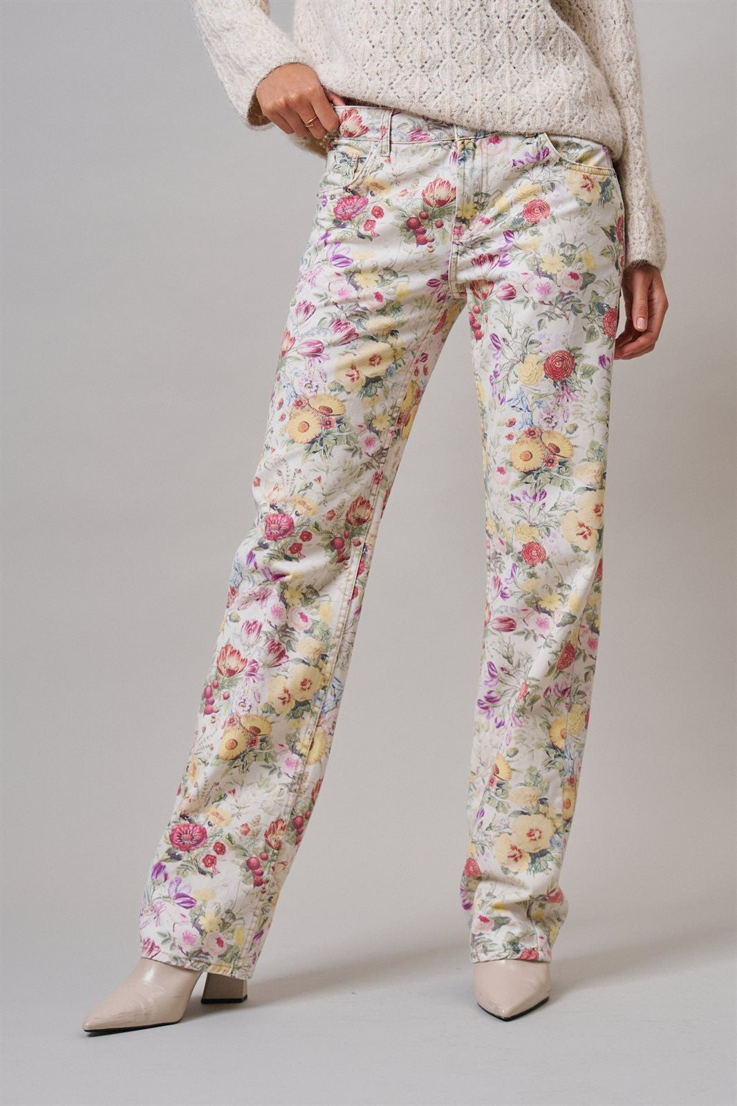 Floral Print Straight Leg Casual Pants in IVORY MULTI - Women's Casual Pants | Urban Daizy