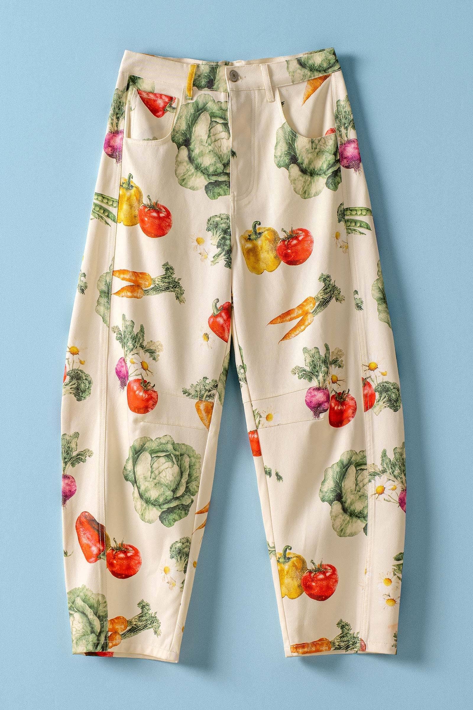 Vegetable Garden Print Barrel Leg Pants