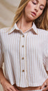 Urban Daizy Striped Scalloped Trim Cropped Shirt Cream Button Down Shirt - Women's (UDZ-TP-01088-Cream) – alternate view 7