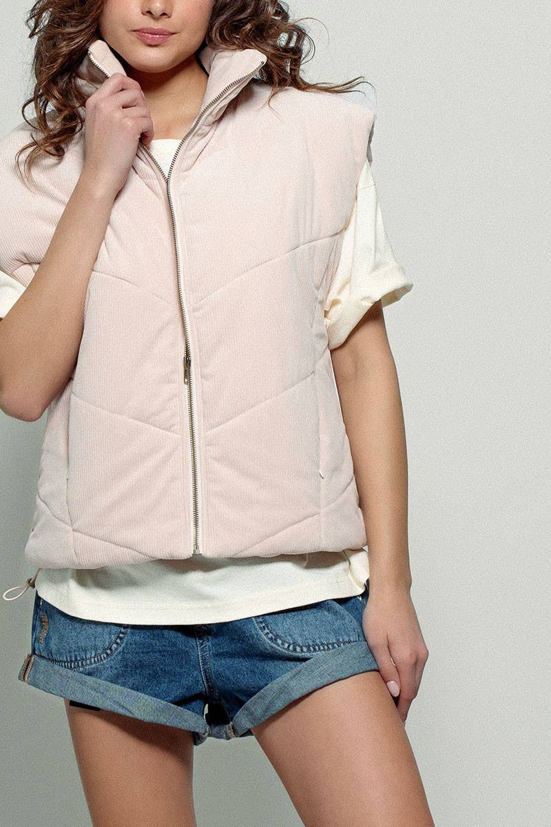 Urban Daizy Sleeveless Corduroy Toggle Hem Puff Vest Charcoal Outerwear Vest - Women's (UDZ-OT-00072) – alternate view 16