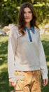 Denim Collar Polo Sweater with Gold Buttons in GREY - Women's Sweaters | Urban Daizy