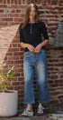 Wool Blend Cable Knit Henley with Contrast Neckline in NAVY - Women's Sweaters | Urban Daizy