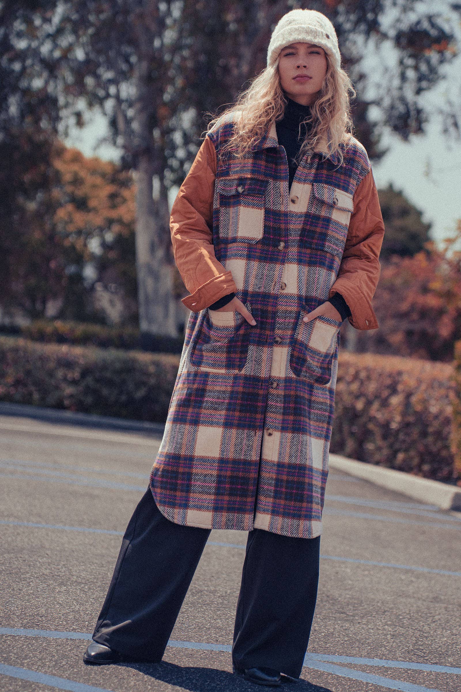 Plaid Patchwork Longline Coat