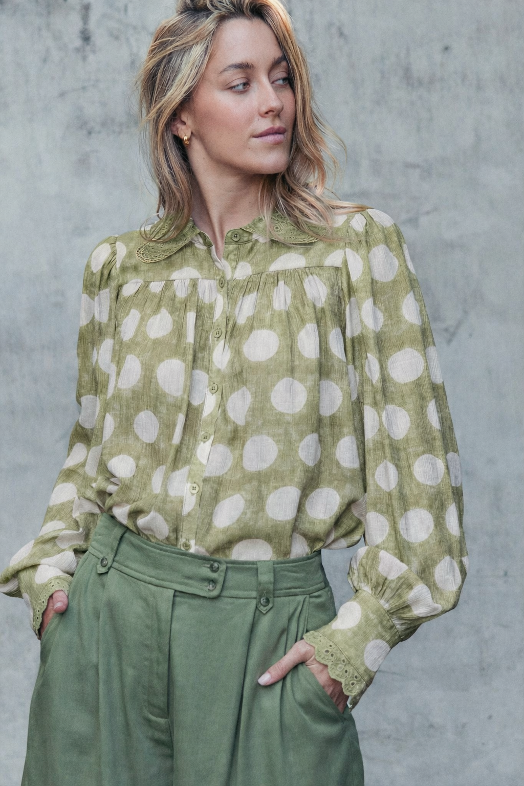 Polka Dot Eyelet Lace Blouse