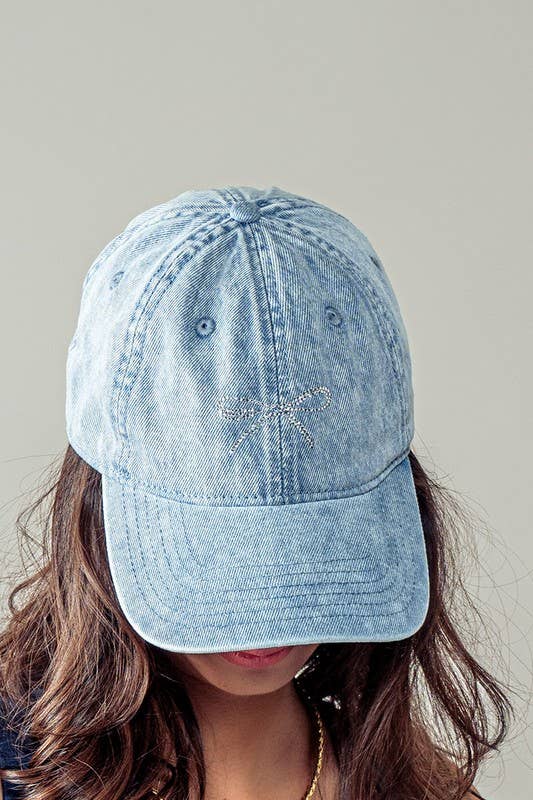Urban Daizy Crystal Bow Embroidered Denim Baseball Hat Denim Baseball Cap - Women's (UDZ-AC-00115)