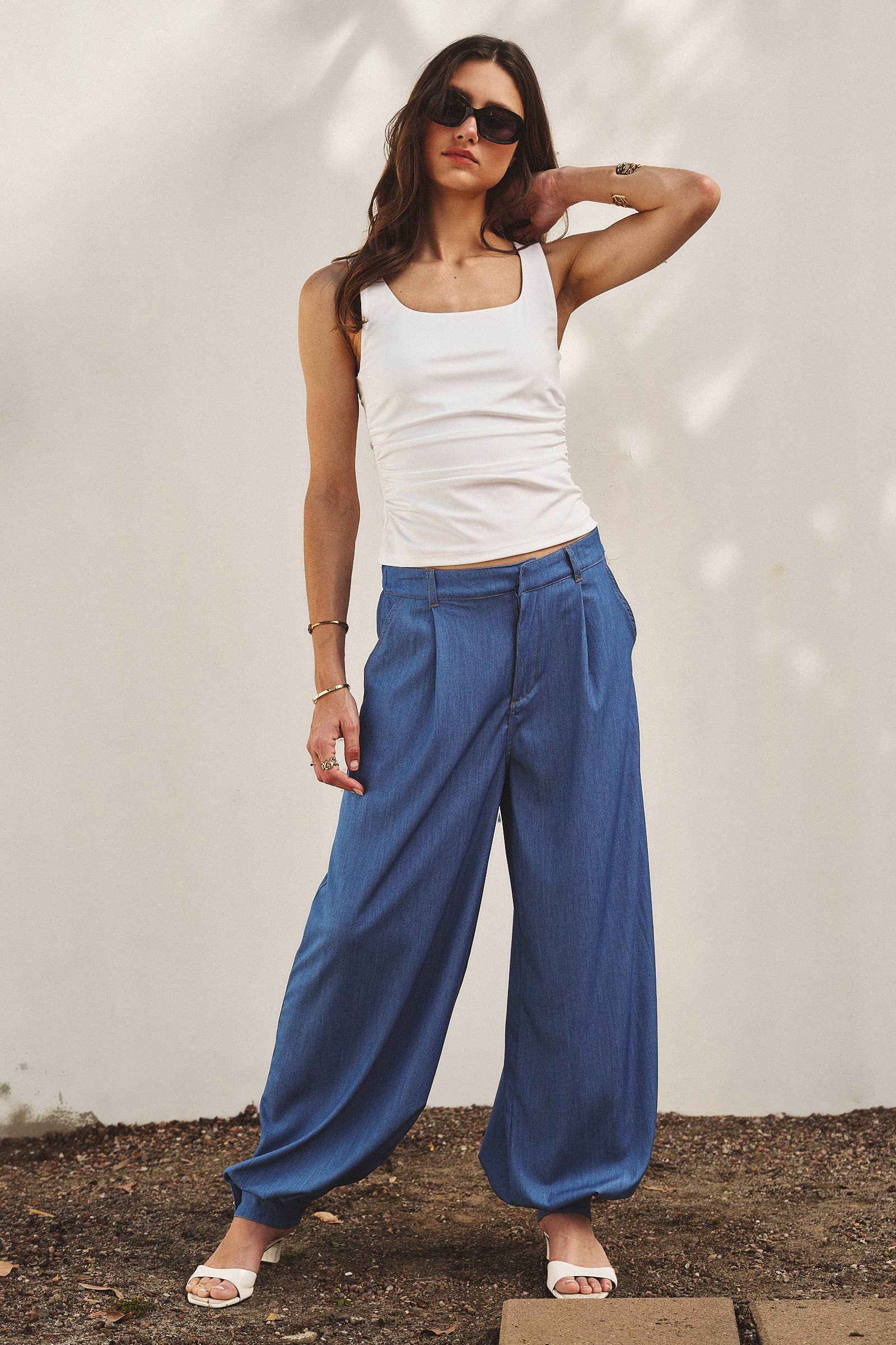 Urban Daizy Soft Chambray Wide Leg Barrel Pants Blue Pants - Women's (TNPT0819-Blue) – alternate view 8