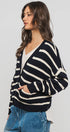 Urban Daizy Striped Cropped V Neck Embellished Button Cardigan Navy Ivory Cardigan - Women's (UDZ-KN-00501) – alternate…