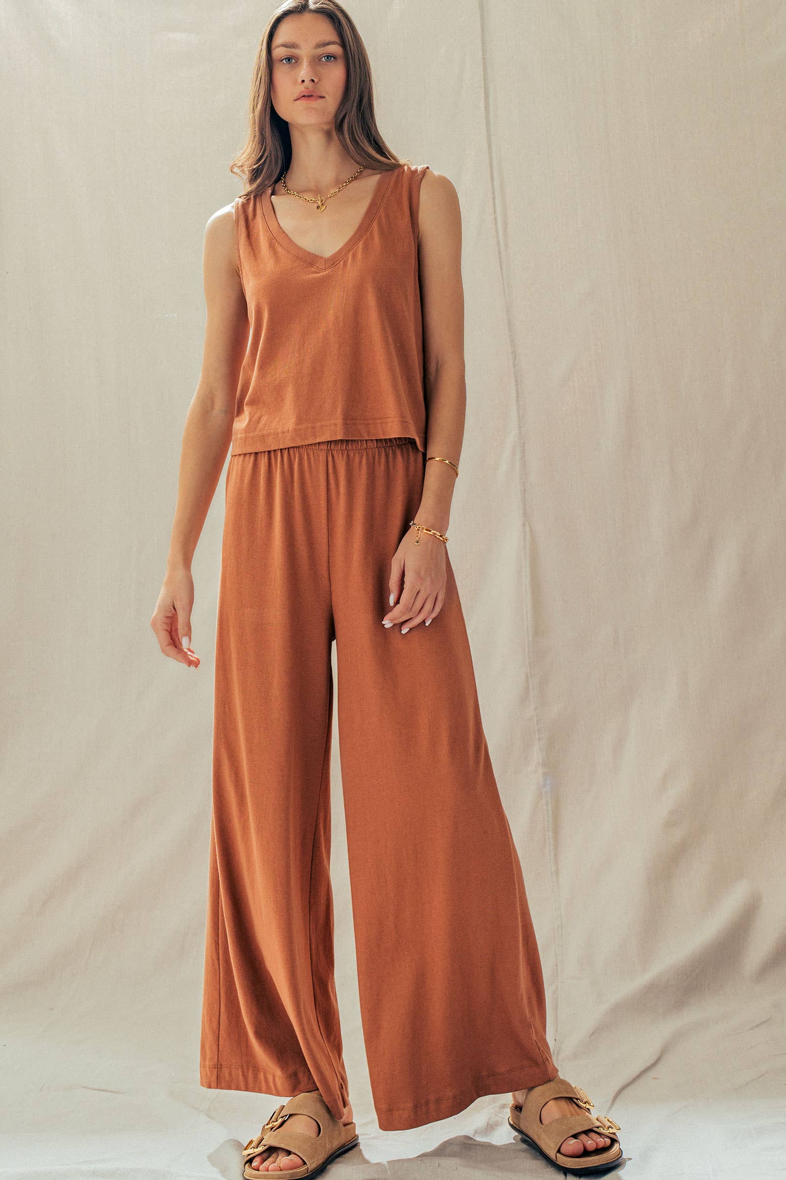 Elastic Waist Wide Leg Knit Pants