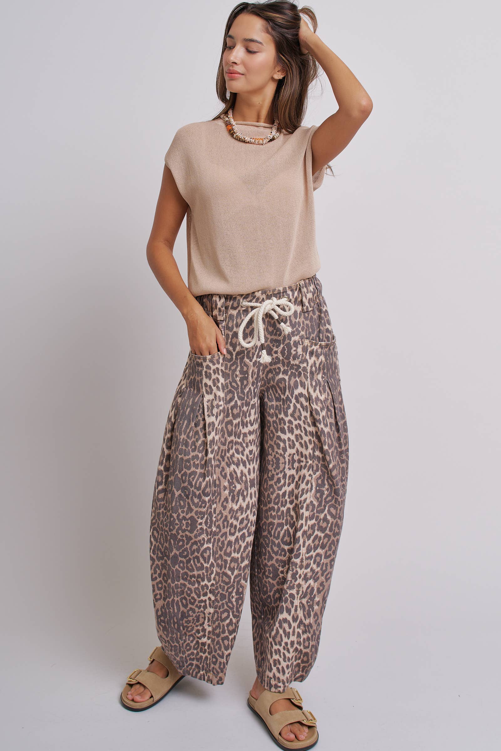 Rope Drawstring Balloon Pants Pleated Front