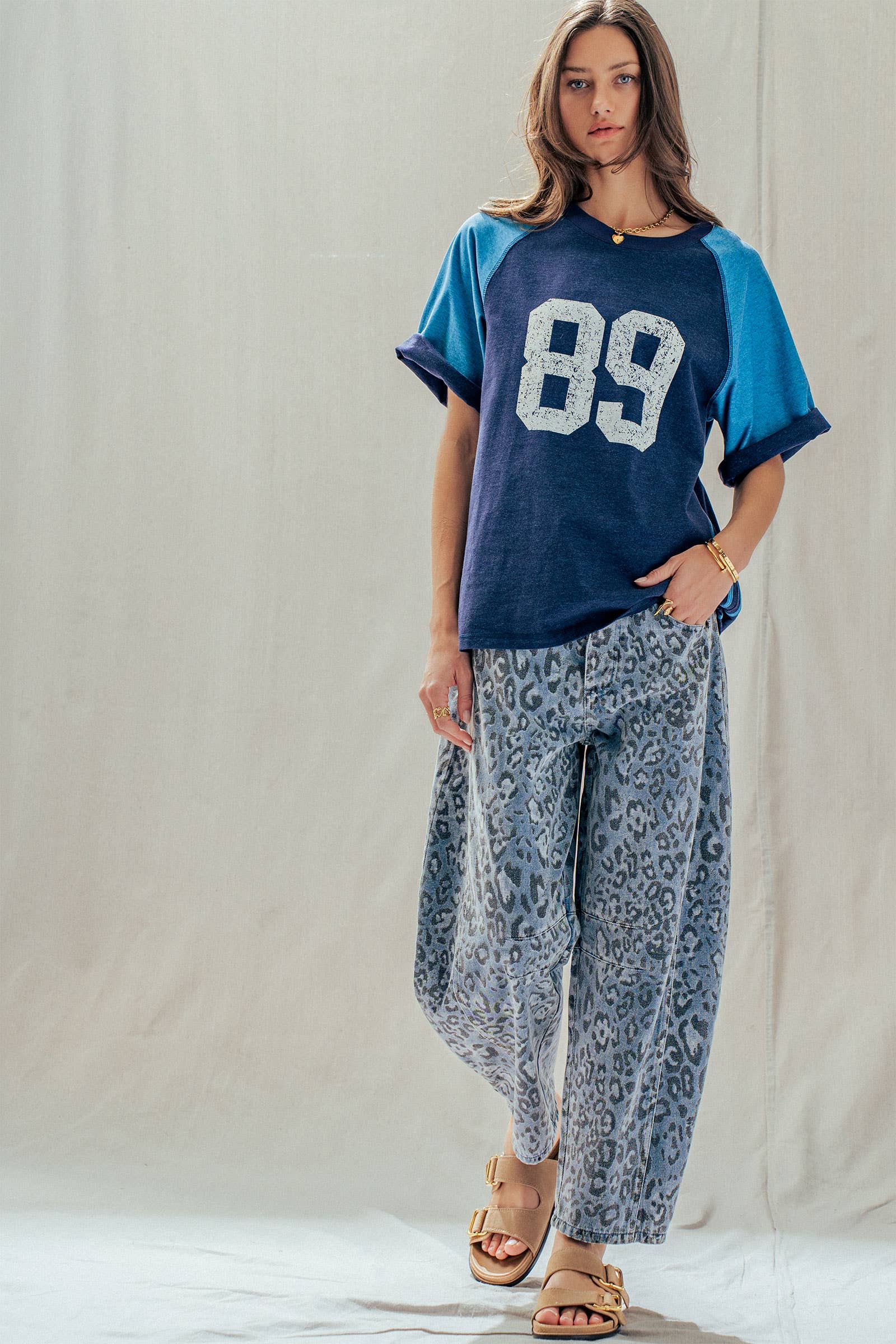 Leopard Print Relaxed Straight Denim Pants