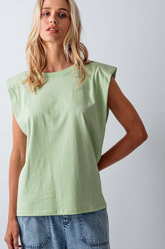 Urban Daizy Padded Shoulder Sleeveless Cotton Muscle Tee Mint T-Shirt - Women's (UDZ-TP-00589) – alternate view 10