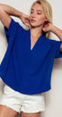 Urban Daizy Oversized V-Neck Folded Short Sleeve Top-GD Gd-Blue Blouse - Women's (UDZ-TP-00270) – alternate view 10