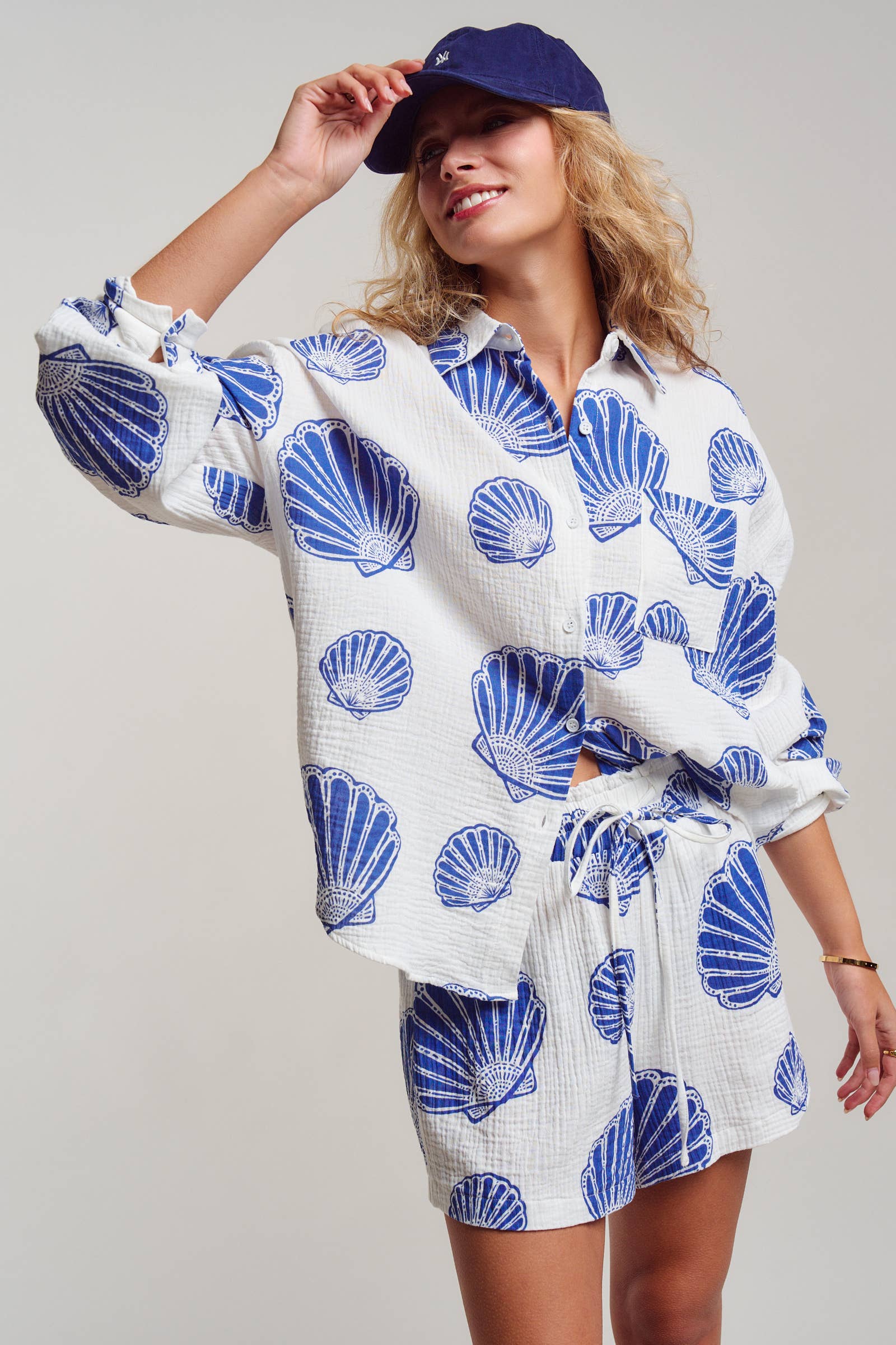 Seaside Blue Shell Cotton Gauze Shirt & Short Set