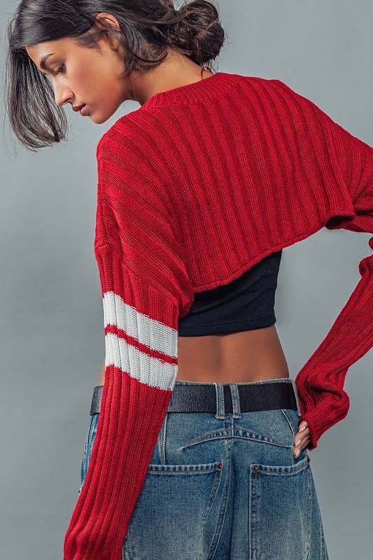 Urban Daizy Cropped Ribbed Knit V-Neck Sweater H-Grey Knit Top - Women's (UDZ-TP-00637) – alternate view 6