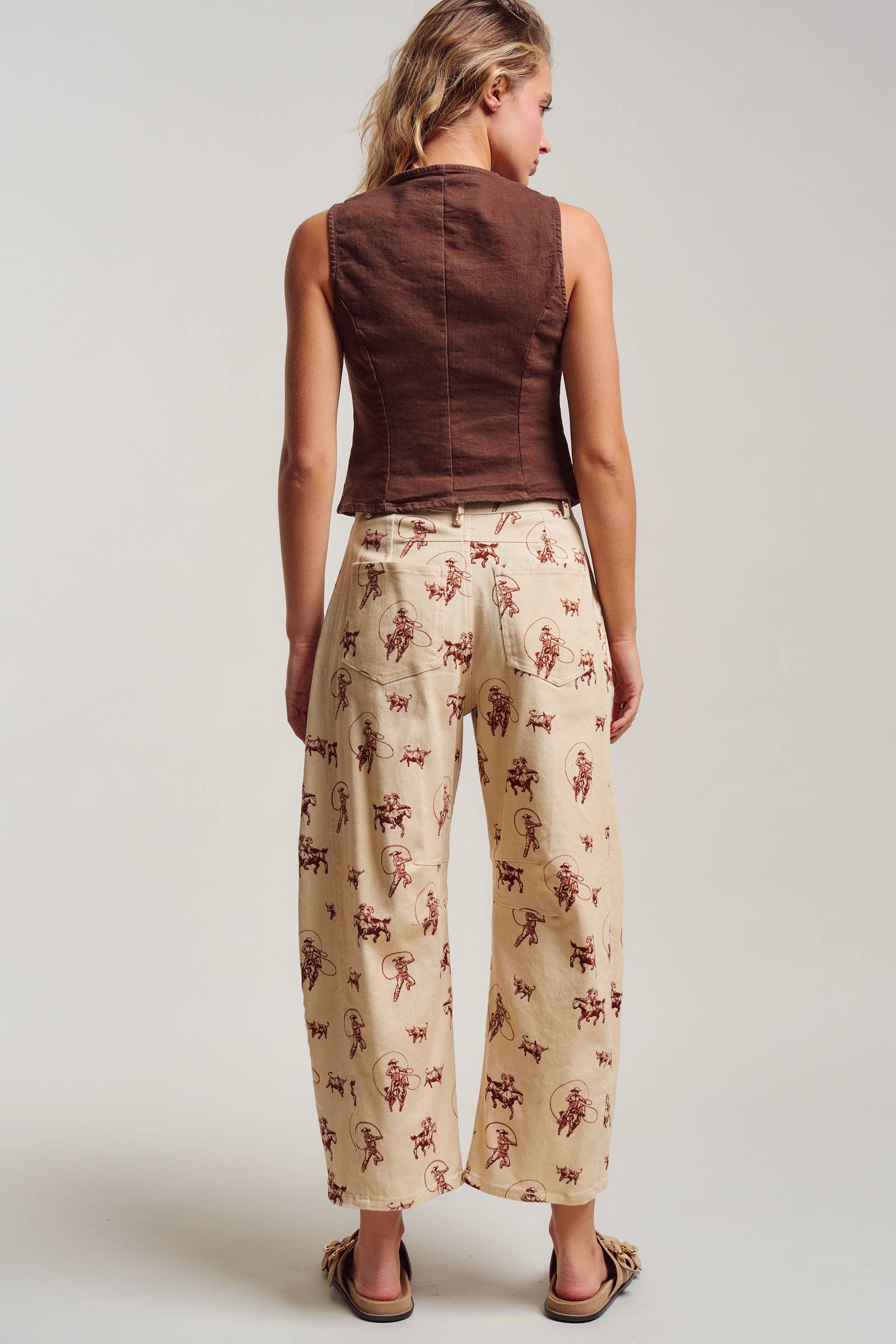 Urban Daizy Western Toile Print Barrel Leg Stretch Pants Lt-Khaki Pants - Women's (UDPT0076-Lt-Khaki) – alternate view 11