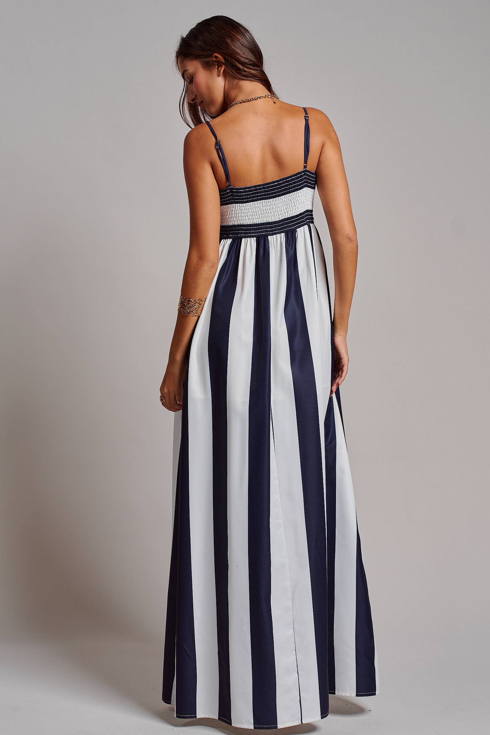Vertical Stripe Smocked Back Maxi Dress
