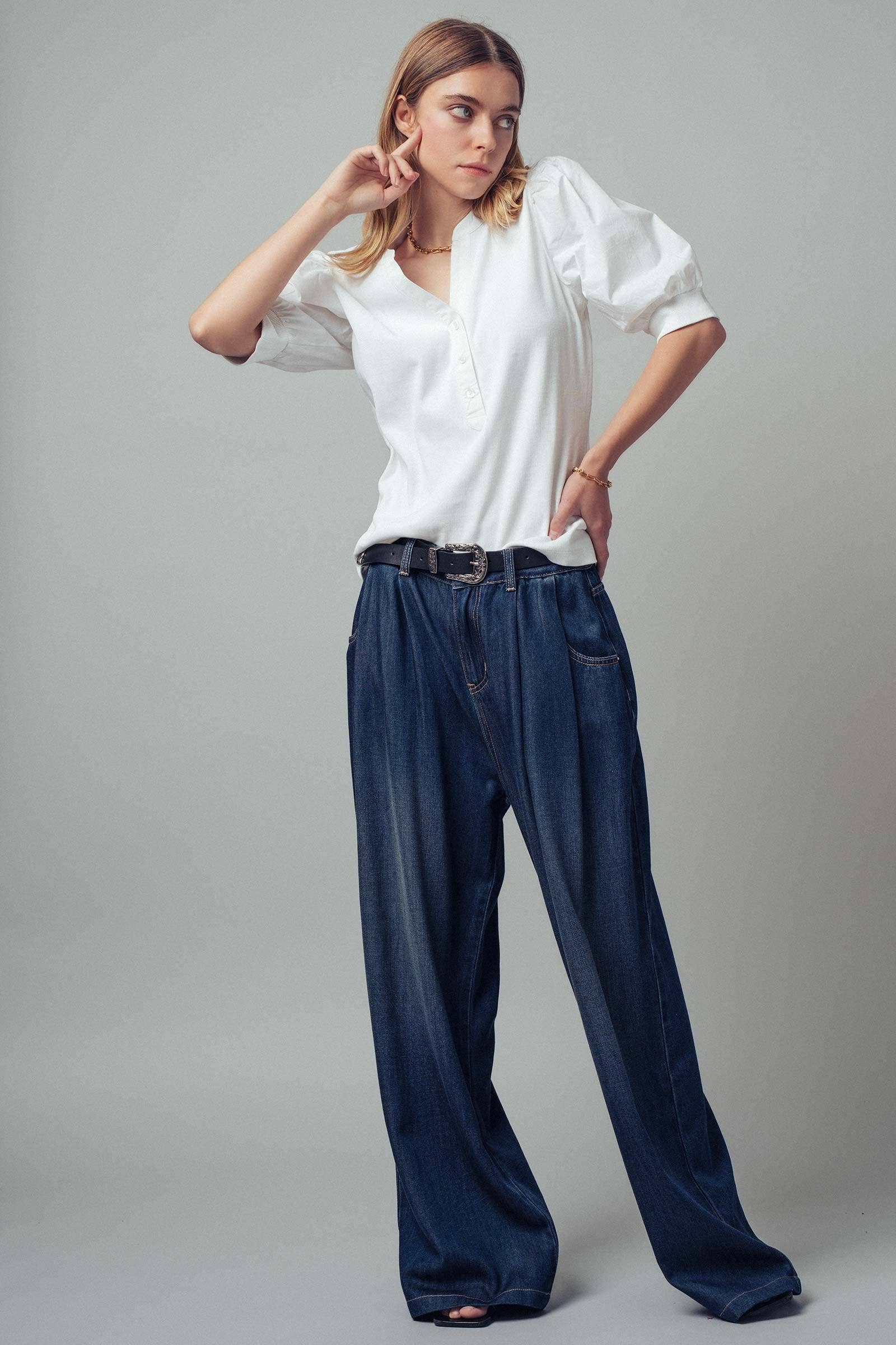 Puff Sleeve Henley Top