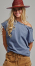 Grommet Trim Washed Cotton Boat Neck Top in VINTAGE NAVY - Women's T-Shirts & Polos | Urban Daizy