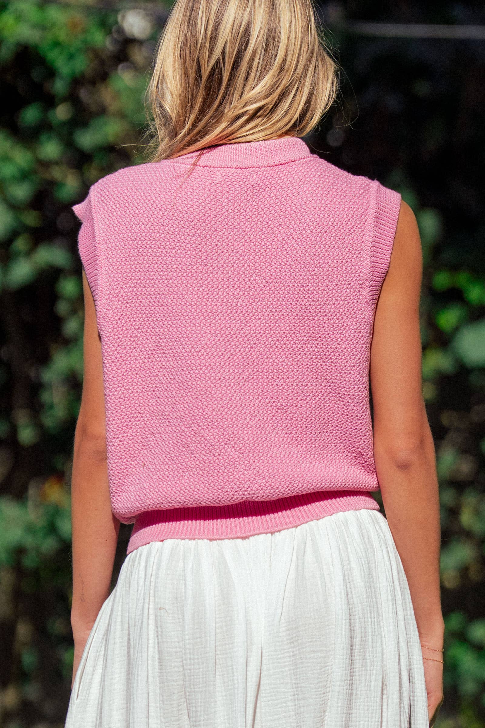 Urban Daizy Textured Knit Vest Seashell Buttons Blue Sweater Vest - Women's (UDZ-KN-01049) – alternate view 5