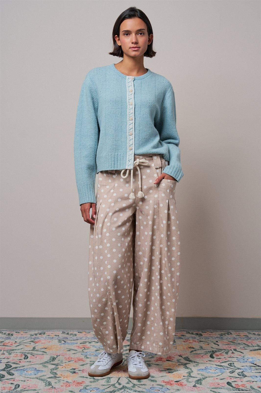 Elegant Wool Blend Cardigan with Lace Trim Detail in PASTEL BLUE - Women's Cardigans & Shrugs | Urban Daizy