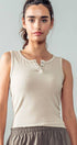 Urban Daizy Ribbed Bamboo Henley Tank Top Black Tank Top - Women's (UDZ-TP-00520) – alternate view 2