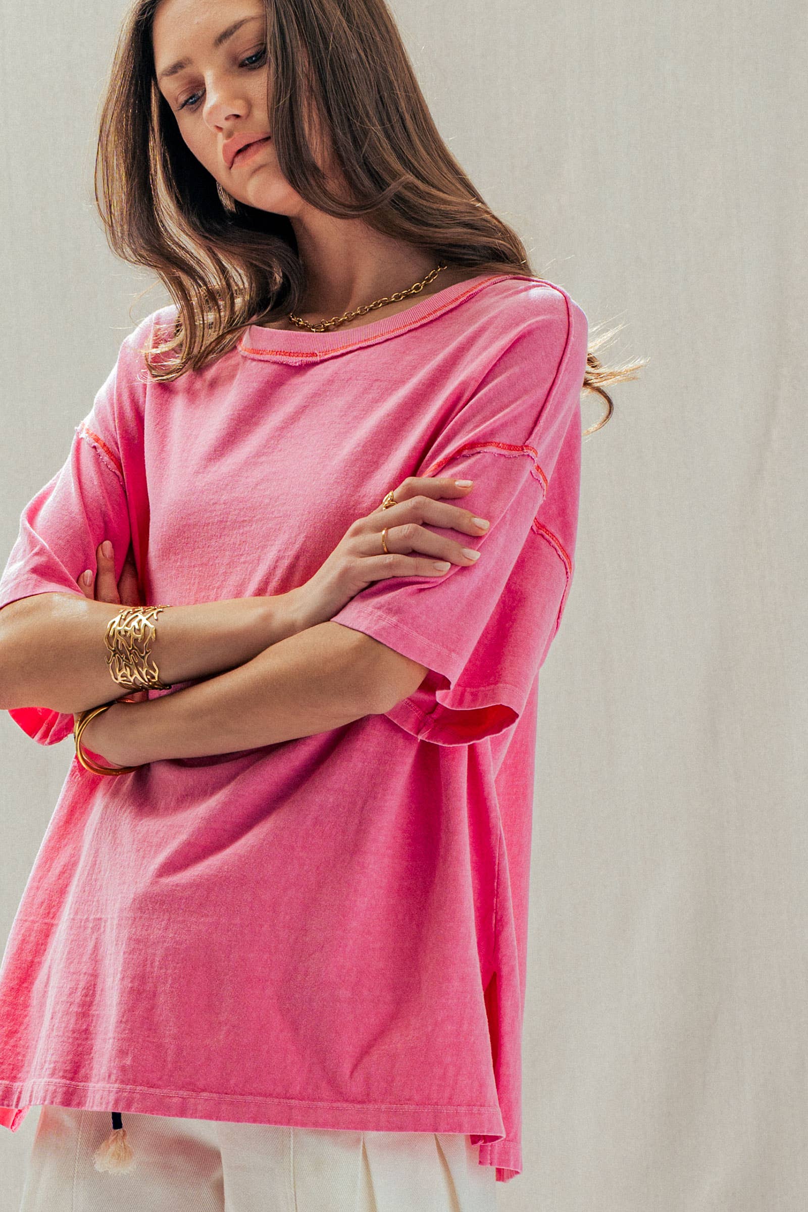 Contrast Stitch Mineral Wash Spring Oversized Tee