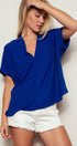 Urban Daizy Oversized V-Neck Folded Short Sleeve Top-GD Gd-Blue Blouse - Women's (UDZ-TP-00270) – alternate view 11