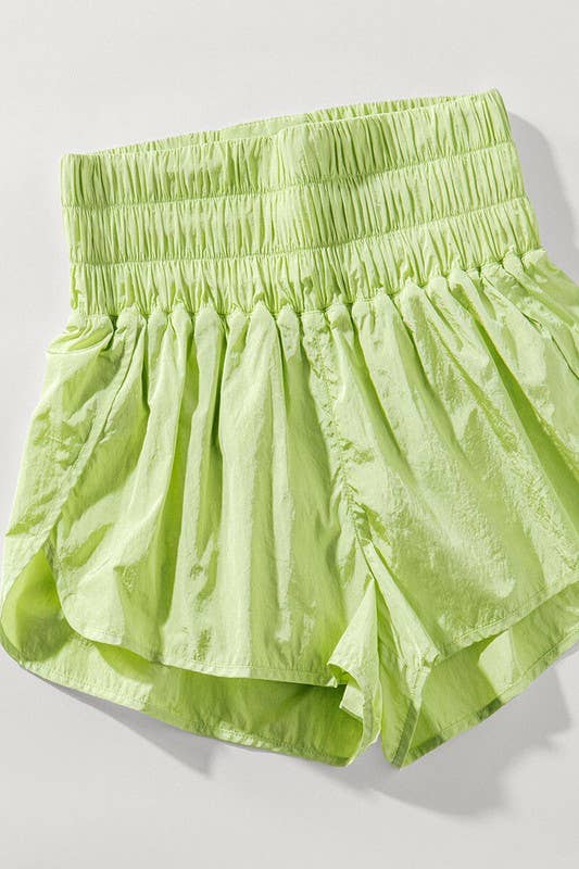 High-Waisted Smocked Nylon Running Shorts with Liner