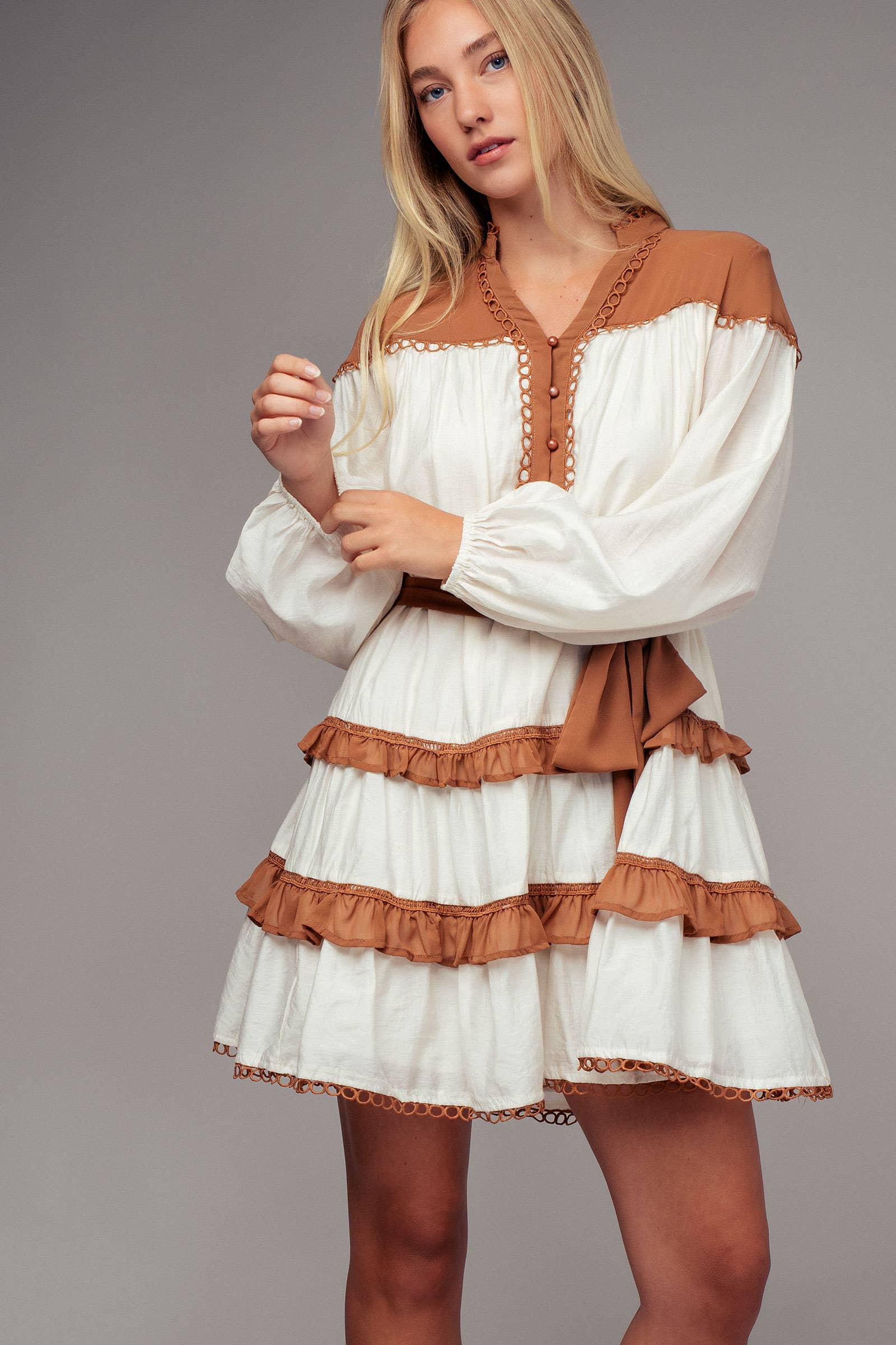 Urban Daizy Contrast Trim Renaissance Tiered Mini Dress Black Dress - Women's (UDZ-DR-00111) – alternate view 4