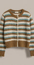 Lace Trim Striped Cardigan Coastal Grandma Preppy for Women in BROWN BLUE - Women's Cardigans & Shrugs | Urban Daizy