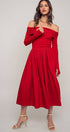 Urban Daizy Elegant Off Shoulder Ruched Long Sleeve Spring Midi Dress Red Dress - Women's (UDZ-DR-00366) – alternate view 2