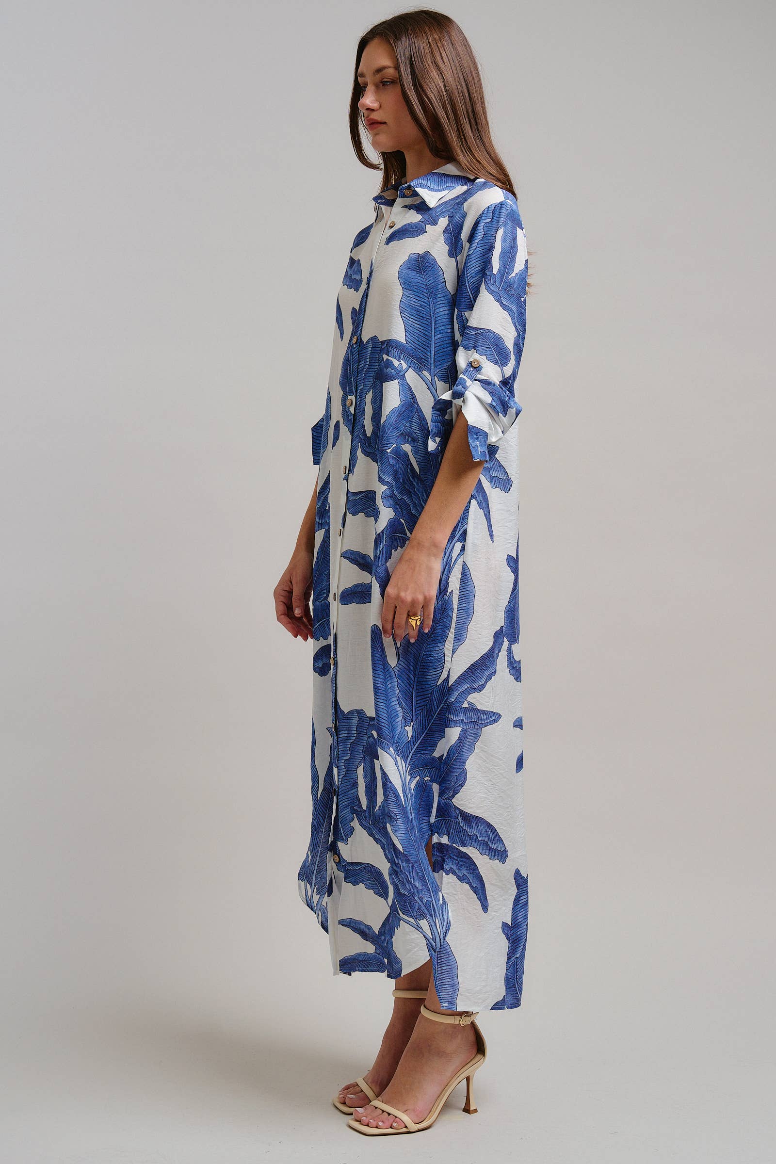 Tropical Paradise Button Down Collared Vacation Dress