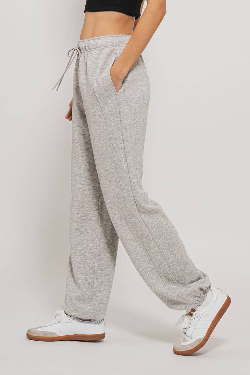 Urban Daizy Relaxed Fit French Terry Paneled Wide Leg Sweatpants Taupe Lounge Sweatpants Joggers - Women's (UDZ-PT-00341)…