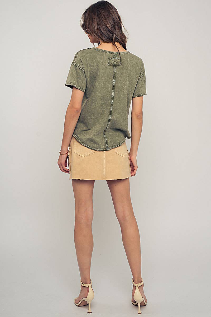 High Rise Raw Hem Utility Pocket Mini Cargo Skirt