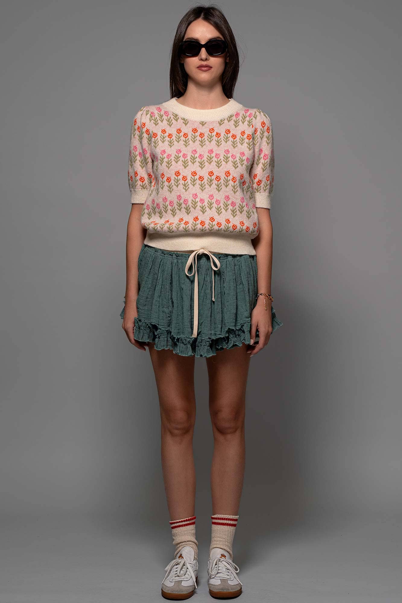 Urban Daizy Floral Print Crew Neck Knit Sweater Green Knit Top - Women's (UDZ-KN-00522) – alternate view 10