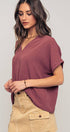 Urban Daizy Relaxed V-Neck Top with Folded Sleeves Ivory Blouse - Women's (UDZ-TP-00570) – alternate view 22
