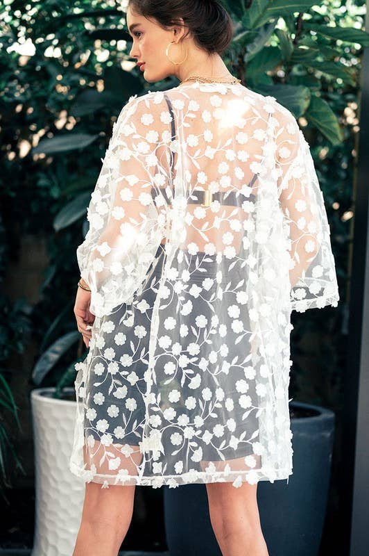 Urban Daizy Romantic Sheer Floral Embroidered Duster Length Kimono Yellow Kimono - Women's (UDZ-KN-00020) – alternate view 3